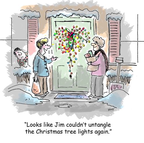 'Looks like Jim couldn't untangle the Christmas tree lights again.'