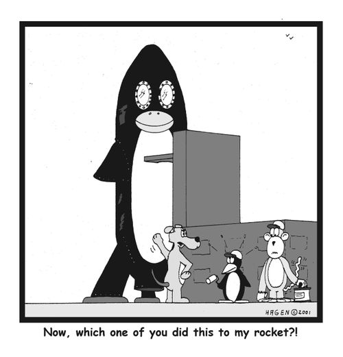 Now, which one of you did this to my rocket?!