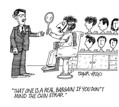 'That one is a real bargain if you don't mind the chin strap.'