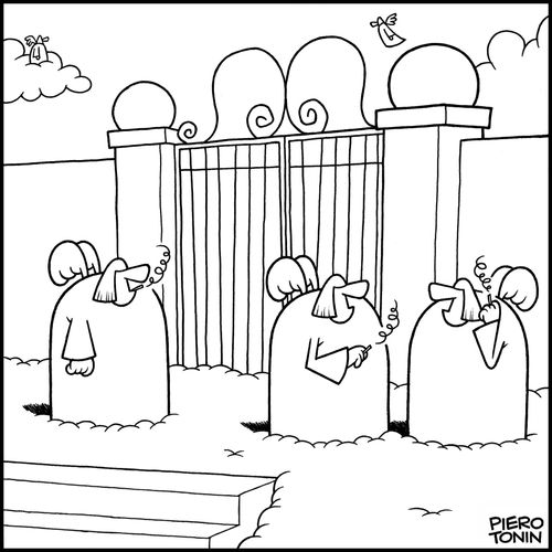 Angels smoke outside the Pearly Gates