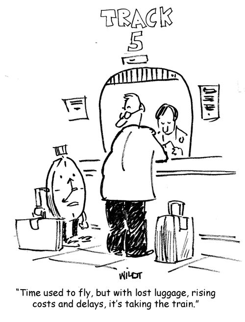'Time used to fly, but with lost luggage, rising costs and delays, it's taking the train.'