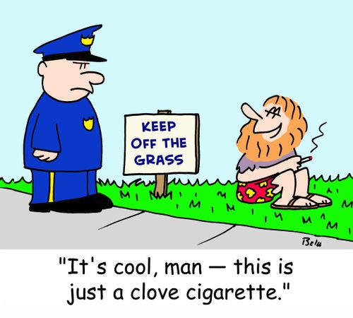 KEEP OFF THE GRASS, 'It's cool, man -- this is just a clove cigarette.'
