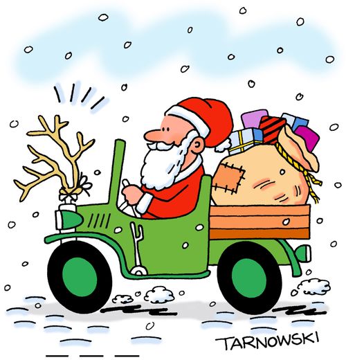 Santa driving a truck.