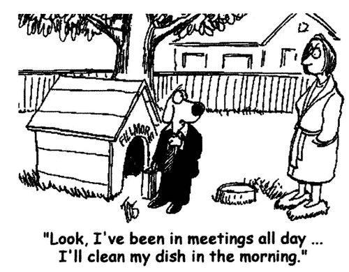 'Look, I've been in meetings all day...I'll clean my dish in the morning.'