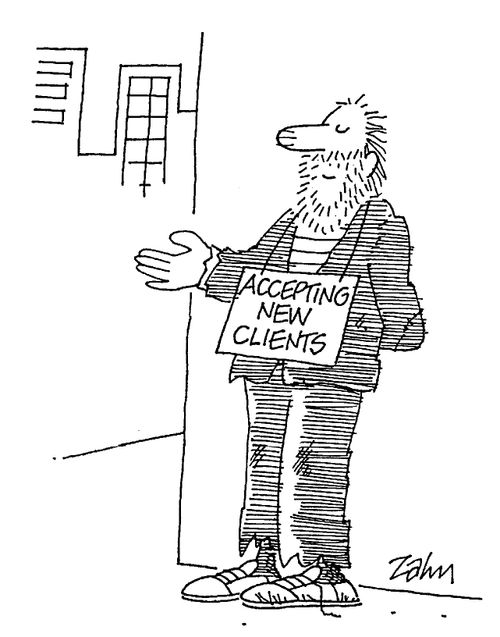 Beggar's sign: 'Accepting new clients.'