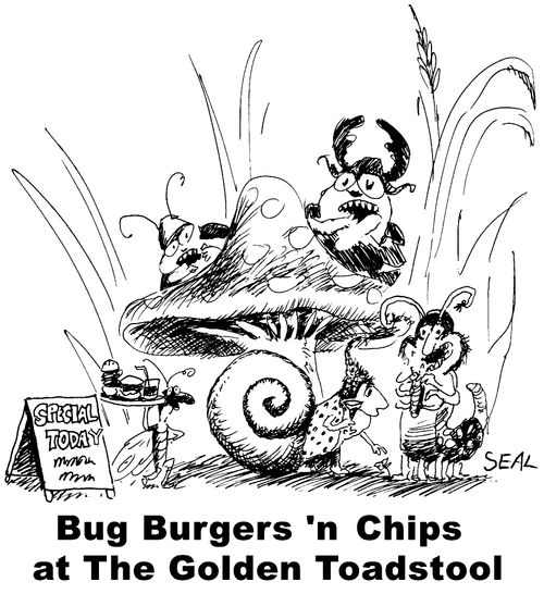 Bug Burgers and Chips at The Golden Toadstool