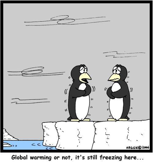 'Global warming or not, it's still freezing here...'
