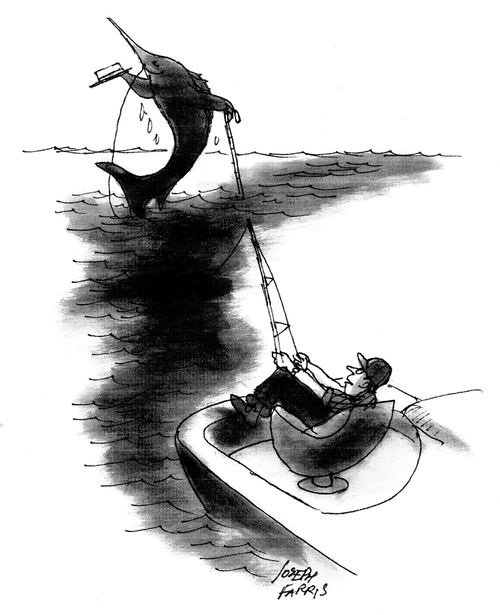 Man Fishing For A Marlin.