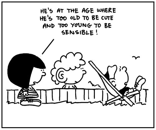 'He's at the age where he's too old to be cute and too young be sensible!'