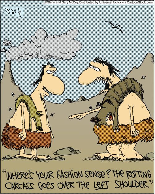 'Where's your fashion sense? The rotting carcass goes over the left shoulder.'