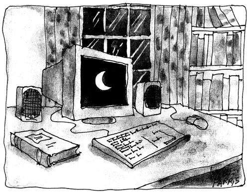 Computer with moon screensaver