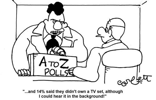 '. . . and 14% said they didn't own a TV set, although I could hear it in the background!'