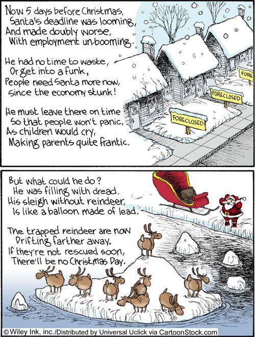 Now 5 days before Christmas, Santa's deadline was looming, and made doubly worse, with employment un-blooming...