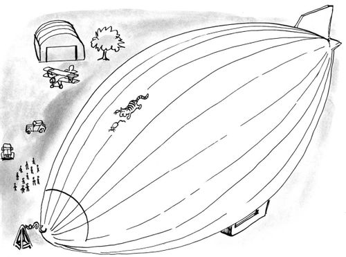 Cat chases mouse across a Zeppelin.