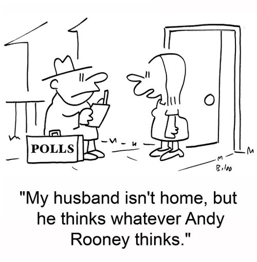 'My husband isn't home, but he thinks whatever Andy Rooney thinks.'
