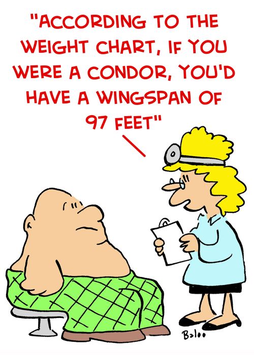 'According to the weight chart, if you were a condor, you'd have a wingspan of 97 feet.'