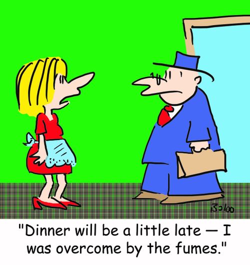'Dinner will be a little late -- I was overcome by the fumes.'