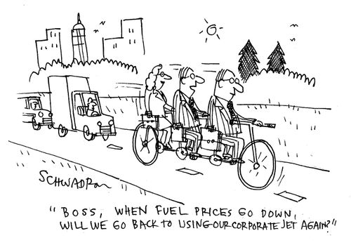 'Boss, when fuel prices go down, can we go back to using our corporate jet again?'