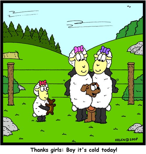 'Thanks girls: Boy it's cold today!'