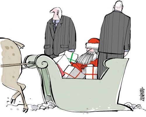 Father Christmas with bodyguards.