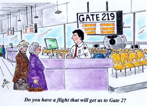 'Do you have a flight that will get us to Gate 2?'