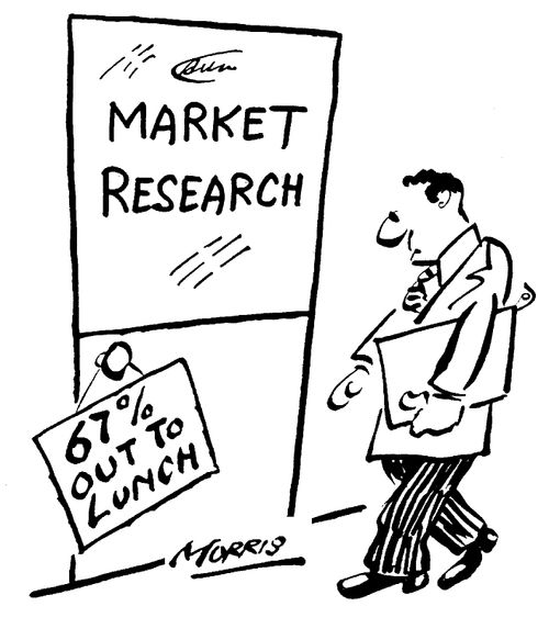 Market research dept: '67% out to lunch.'