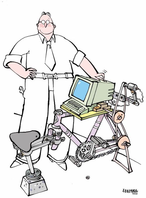 Computer powered by an exercise bike.