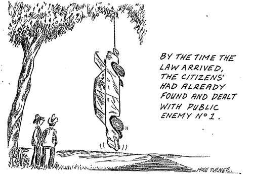 A car being linched - By the time the law arrived the citizens had already dealt with public enemy no.1