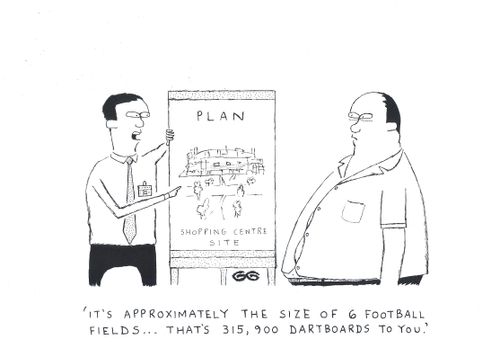 "It's approximately the size of 6 football fields...that's 315,900 dartboards to you."