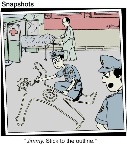 Embellishing the police chalk outline.