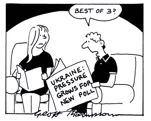 'Best of 3?'  (Headline reads 'Ukraine: Pressure grows for new poll').