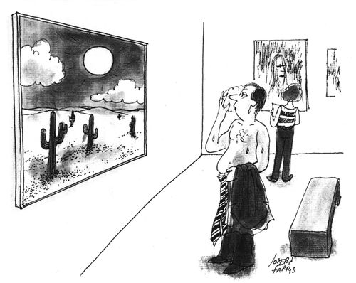 Man getting hot looking at picture of desert.