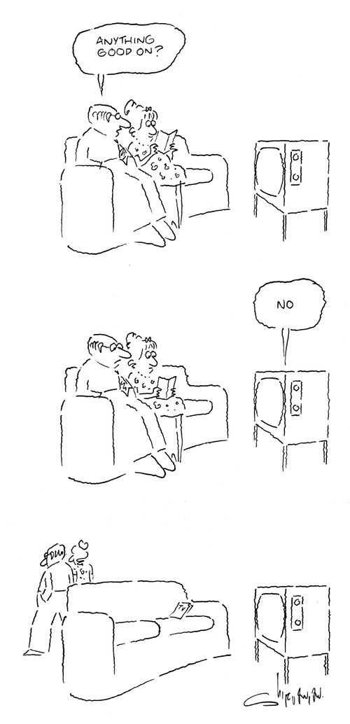 'Anything good on?'  TV replies 'No.'