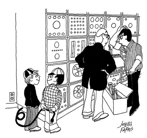 Kids hiding plug to giant machine.