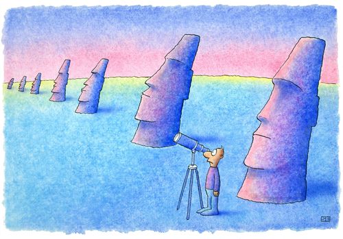 Man at Easter Island with Telescope.