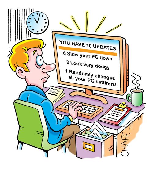 You have 10 updates, 6 slow your PC down, 3 look very dodgy, 1 randomly changes all your PC settings!