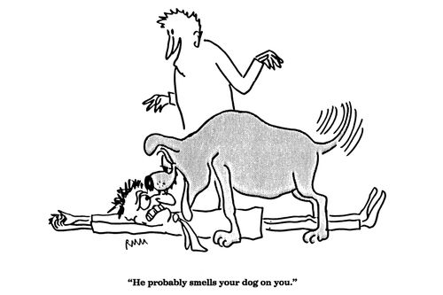 'He probably smells your dog on you.'
