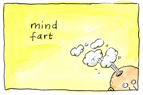 A man farting out of the top of his bald head