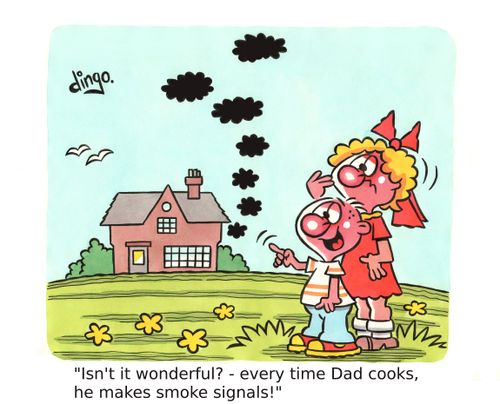 'Isn't it wonderful? - every time Dad cooks, he makes smoke signals!'