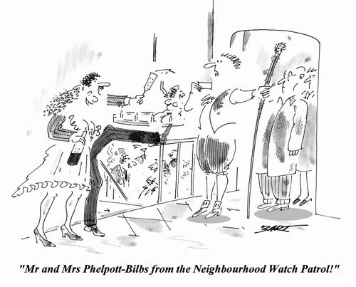 'Mr and Mrs Phelpott-Bilbs from the Neighbourhood Watch Patrol!'