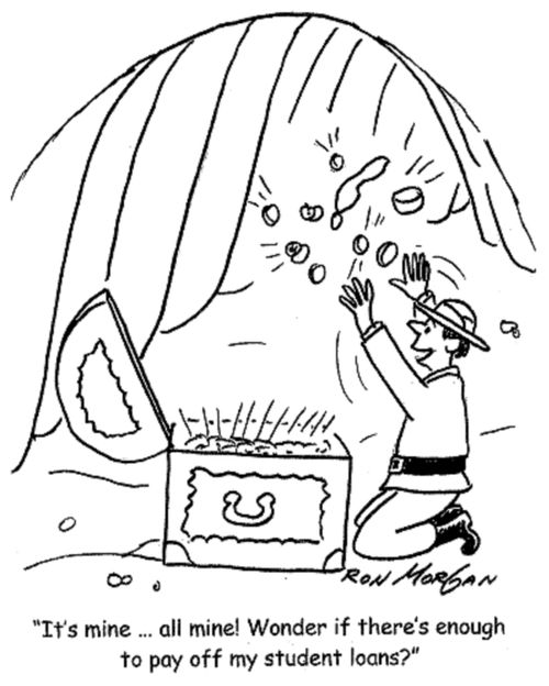 'It's mine ... all mine! Wonder if there's enough to pay off my student loans.'