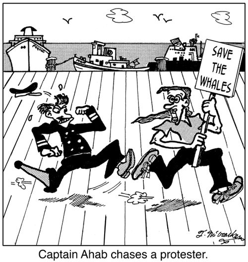 Captain Ahab chases a protester.