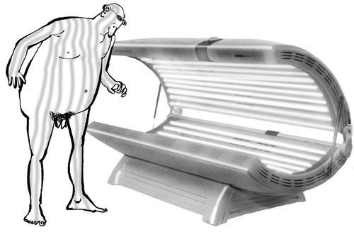 Coming off a sunbed with a stripy tan.