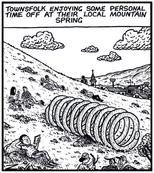 Townsfolk enjoying some personal time off at their local mountain spring.