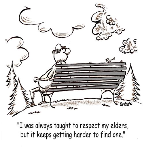 Man on park bench: I was always taught to respect my elders, but it keeps getting harder to find one.