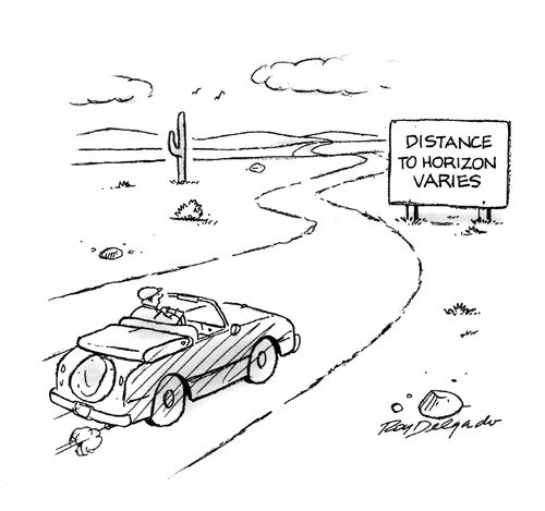 Distance to horizon varies.