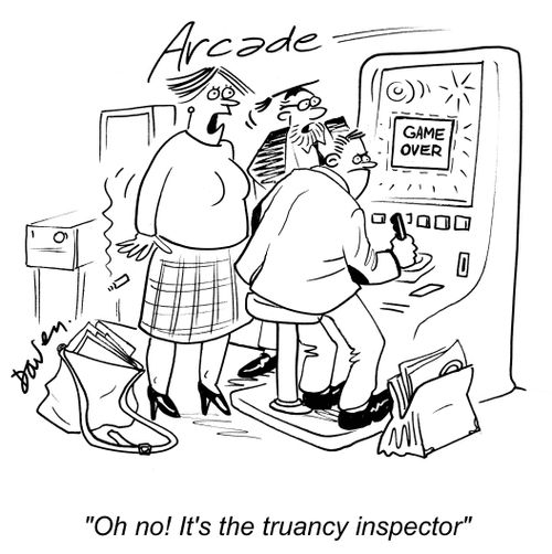 Teachers; 'Oh no! It's the truancy inspector.'