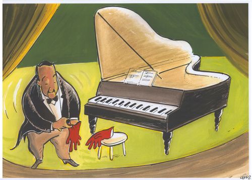 Man Puts on Rubber Gloves to Play Piano