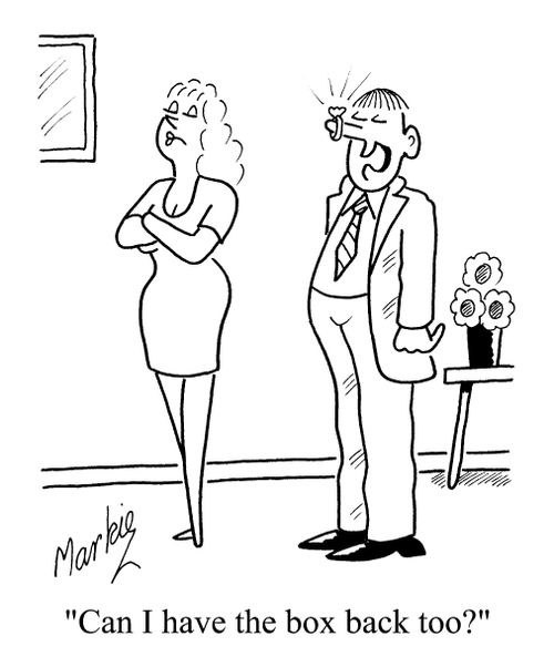 Man with engagement ring on his nose - "Can I have the box back too?"