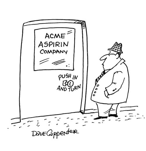 Aspirin company - Door pushes in and turns.
